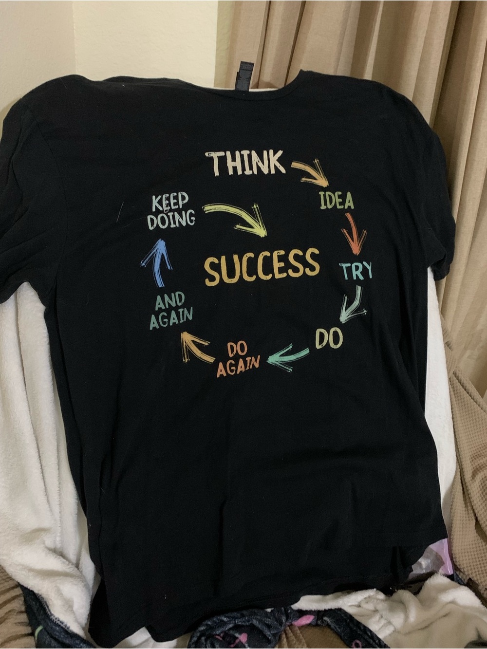 Gildan Black Tee with Multicolor 'Success' Motivational Circle